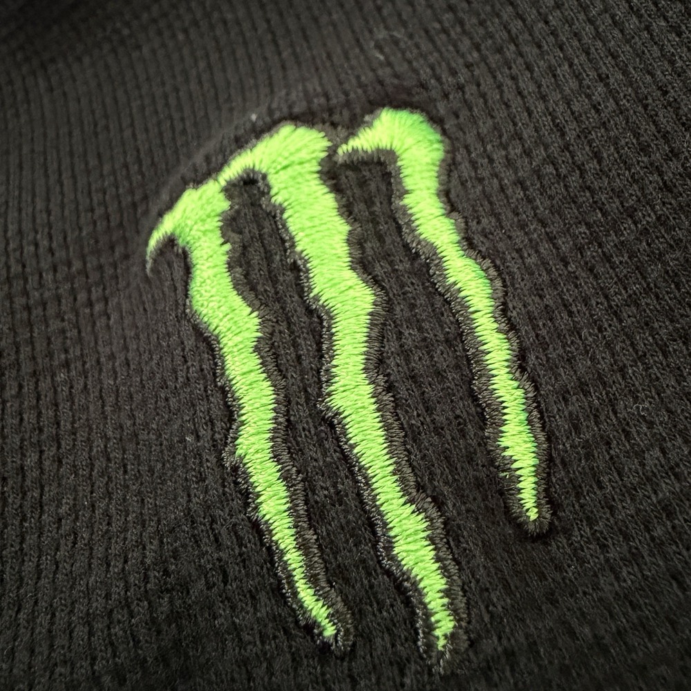 Monster Energy Waffle Knit Thermal Shirt Mens L Black Long Sleeve Embroidered - Picture 4 of 6